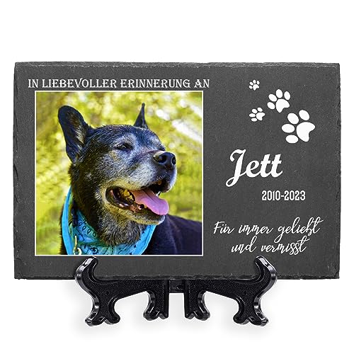 AIGAT Benutzerdefiniert Gedenktafel, personalisierbar, groß, 20 x 30 cm, mit Ständer, für Haustiere, Katzen, Hunde, Schieferstein, Pfotenabdrücke, Grabmarkierung - Großes Foto von AIGAT