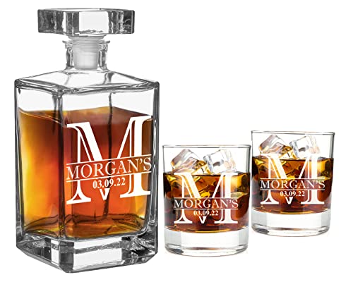 AIGAT Geburtstagsgeschenk für Ihn Personalisierte Whiskey Karaffe 700ml mit 2 Whiskey Gläser von AIGAT