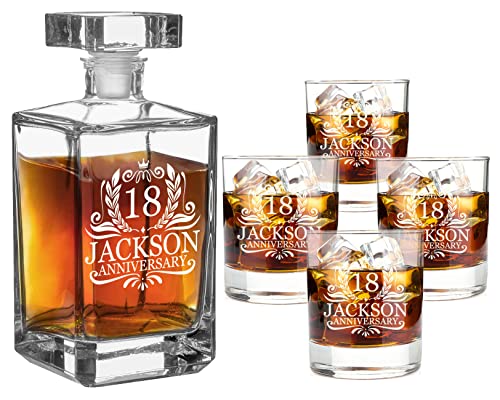 AIGAT Geburtstagsgeschenk für Ihn Personalisierte Whiskey Karaffe 700ml mit 4 Whiskey Gläser von AIGAT