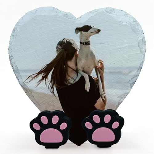 AIGAT Personalisierte Herz Gedenktafel mit Pfote Stand für Haustier Katze Hund Schiefer Stein Grab Marker - Größe 4" x 4" / 10 x 10 cm von AIGAT