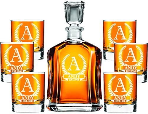 AIGAT Personalisiertes Dekanter-Set mit 6 Whiskeygläsern, 270 ml, Dekantergröße 700 ml von AIGAT