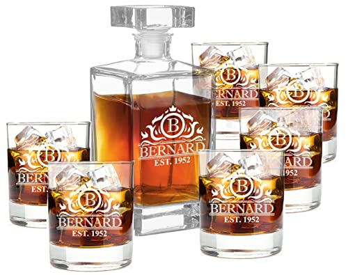 AIGAT Bräutigam Geschenke Whiskey Karaffe Set 700ml mit 6 Whiskey Gläser, Personalisierte Monogrammed Dekanter, Glas von AIGAT