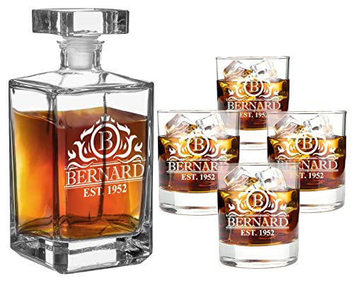 AIGAT Bräutigam Geschenke Whiskey Karaffe Set 700ml mit + 4Stk Whiskey Gläser, Personalisierte Monogrammed Dekanter, Glas von AIGAT
