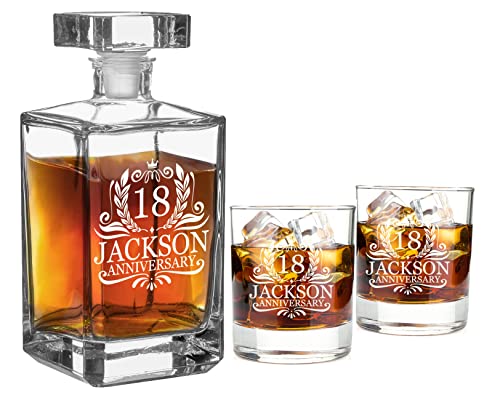 AIGAT Geburtstagsgeschenk für Ihn Personalisierte Whiskey Karaffe 700ml mit 2 Whiskey Gläser von AIGAT