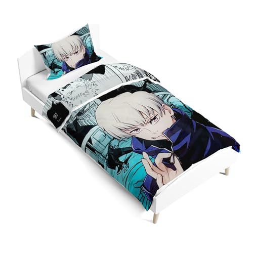 AIGOUT Anime JJK Bettwäsche-Set, 2-teilig, Geto und Gojo, 3D-Druck, doppelseitige Bettbezüge und Kissenbezüge für Kinderbett, 135 x 200 cm (Typ 6, Einzelbett/135 x 200 cm) von AIGOUT