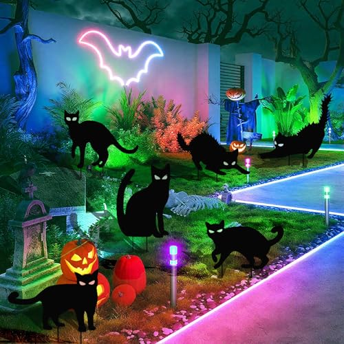6er Pack Schwarze Katze Halloween Dekoration, Halloween Dekor Außenhof Schilder mit Pfählen, Leuchtende Augen im Dunkeln mit Gruseliger Silhouette für Hof, Rasen, Garten, Halloween Outdoor Partys Deko 6er Pack Schwarze Katze Halloween Dekoration, Halloween Dekor Außenhof Schilder mit Pfählen, Leuchtende Augen im Dunkeln mit Gruseliger Silhouette für Hof, Rasen, Garten, Halloween Outdoor Partys Deko von AIHAOYU
