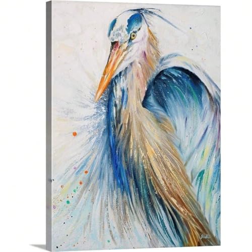 AIHNBF Abstrakte Graureiher Leinwand Wandkunst – Impressionistisches Vogelgemälde für Wohnzimmer Schlafzimmer Deko – Küsten Natur Wildtier Kunstwerk, 20 x 30 cm von AIHNBF