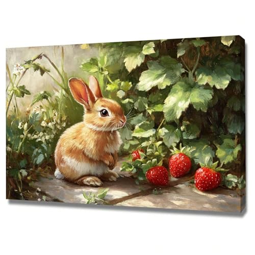 AIHNBF Charmantes Kaninchen Erdbeere Leinwandbild für Kinderzimmer Deko - Idyllisches Natur Wandkunst Gemälde für Wohnzimmer, 40 x 60 cm AIHNBF Charmantes Kaninchen Erdbeere Leinwandbild für Kinderzimmer Deko - Idyllisches Natur Wandkunst Gemälde für Wohnzimmer, 40 x 60 cm von AIHNBF