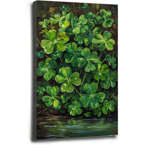 AIHNBF Kleeblatt Wandkunst Grün Glückliches Vierblättriges Kleeblatt Leinwandbild Natur Pflanzen Dekor Beruhigende Botanische Kunst für Wohnzimmer Schlafzimmer Büro, 80 x 120 cm von AIHNBF