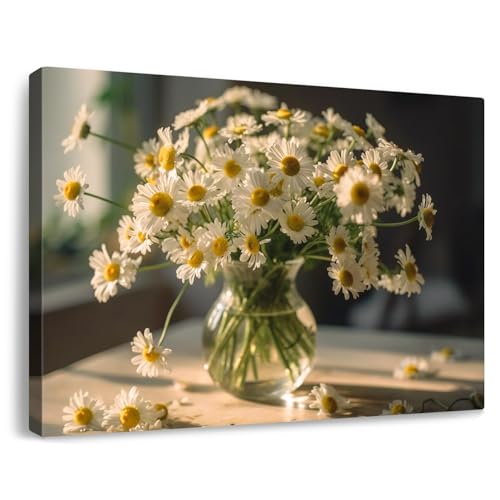 AIHNBF Margeriten Blumenstrauß Leinwandbild Wandkunst Wohnzimmer Deko - Frischer Blumen Naturdruck für Schlafzimmer Büro, 20 x 30 cm von AIHNBF