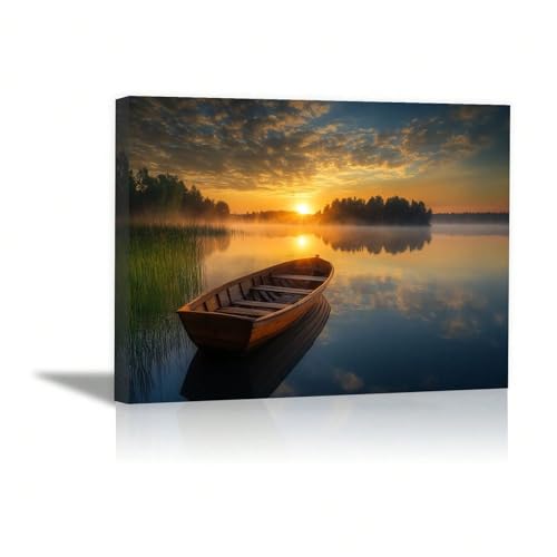 AIHNBF Rustikales Holzruderboot auf Ruhigem See Leinwand Wandkunst, Friedlicher Sonnenuntergang Landschaftsdruck, Natur Szene Wohnzimmer Schlafzimmer Deko, 30 x 45 cm AIHNBF Rustikales Holzruderboot auf Ruhigem See Leinwand Wandkunst, Friedlicher Sonnenuntergang Landschaftsdruck, Natur Szene Wohnzimmer Schlafzimmer Deko, 30 x 45 cm von AIHNBF