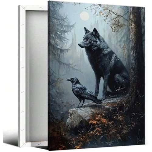 AIHNBF Schwarzer Wolf Rabe Leinwand Wandkunst für Wohnzimmer, Mystische Waldtier Kunstdruck, Dunkle Natur Ästhetik Zuhause Deko, 20 x 30 cm AIHNBF Schwarzer Wolf Rabe Leinwand Wandkunst für Wohnzimmer, Mystische Waldtier Kunstdruck, Dunkle Natur Ästhetik Zuhause Deko, 20 x 30 cm von AIHNBF