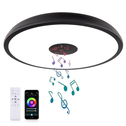 AIHONKON Smart wasserdichte LED Deckenleuchte,28 CM,18 Watt,mit Bluetooth Lautsprecher,RGB Farbwechsel Funktion-2700k-6500k dimmbare Lampe,Tuya Anwendung Control-kompatibel mit Alexa Google Home AIHONKON Smart wasserdichte LED Deckenleuchte,28 CM,18 Watt,mit Bluetooth Lautsprecher,RGB Farbwechsel Funktion-2700k-6500k dimmbare Lampe,Tuya Anwendung Control-kompatibel mit Alexa Google Home von AIHONKON
