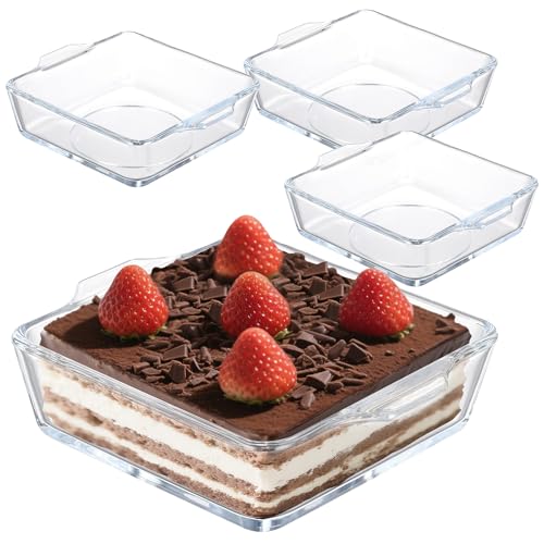 AIHSUMC 4 Pcs Glas Auflaufform, Transparent Mini Auflaufform mit Griff 0.5L Klein Backform Kastenform aus Glas Stapelbares Quadratische Backformen für Ofenfest Mikrowellenfest Lasagne Tiramisu von AIHSUMC