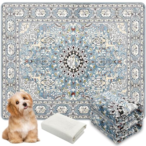 AIHSUMC Waschbare Hunde-Trainingspads 2er Set (91×107 cm) – Wiederverwendbare, Super Saugfähige & Auslaufsichere Welpen-Pads mit Rutschfester Unterlage, Boho Design (Blau-2) von AIHSUMC