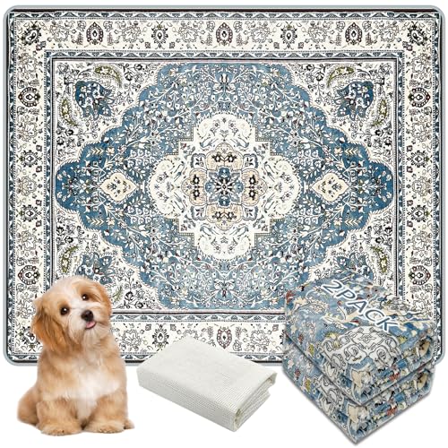 AIHSUMC Waschbare Hunde-Trainingspads 2er Set (91×107 cm) – Wiederverwendbare, Super Saugfähige & Auslaufsichere Welpen-Pads mit Rutschfester Unterlage, Boho Design (Blau-1) von AIHSUMC