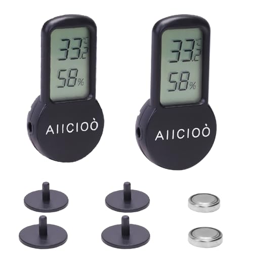 AIICIOO Terrarium Thermo-Hygrometer 2er-Pack Reptilienpfleger Digitales Batteriebetriebener Temperatur Temperatur-Luftfeuchtigkeitsmesser für Aquarienpfleger Gewächshaus Befeuchter von AIICIOO