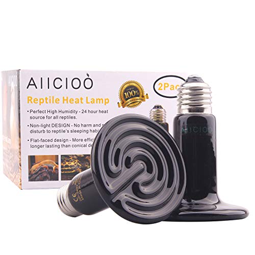 AIICIOO Terrarium Wärmelampe Keramik Reptilien Wärmelampe Tiere für Echsen/Bartagamen/Hühner/Schlangen Kein Licht zum Schutz der Augen der Tiere E27,230V 50W (2er Pack, schwarz) von AIICIOO