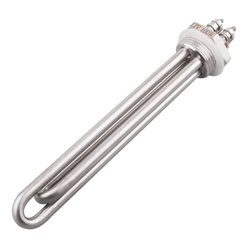 Edelstahl-Heizpatrone 1 Zoll (DN25) Durchmesser 33.2 mm 12 V 100 W BSP Messingflansch mit Silikonring von AIICIOO