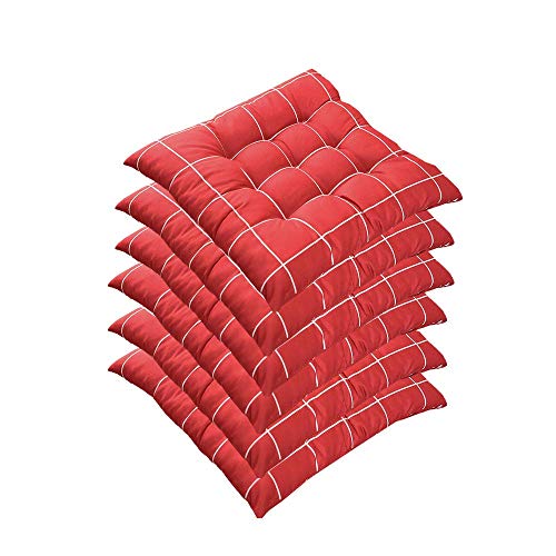 AGDLLYD 6er Set Stuhlkissen 40x40 cm, Gepolstertes Sitzkissen mit Bändern Stuhlkissen Kariert für Indoor und Outdoor (Rot) von AGDLLYD