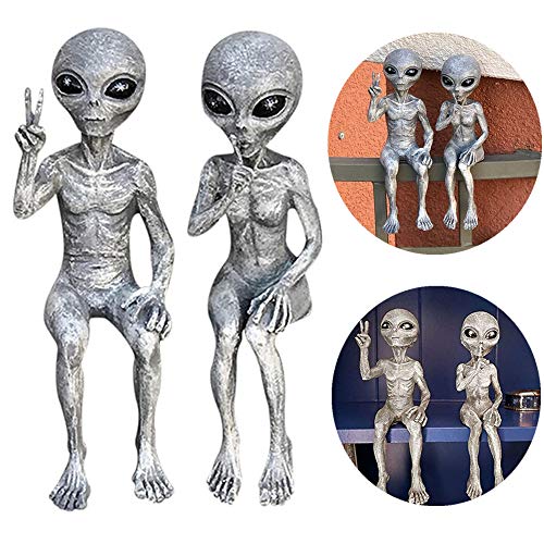 AGDLLYD Alien Dekoration,2er Set Außerirdische Statue,Alien Statue Garten,Lustige Gartendeko Figuren,Harz Deko Figuren für Schlafzimmer Wohnzimmer Terrasse Balkon Hof Rasen von AIITLLYNA
