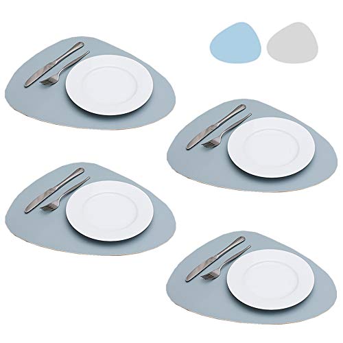 AIITLLYNA Platzset Leder 4er,Kunstleder Platzdeckchen Tischset,Tisch-Sets Platzset,Platzdeckchen Leder Abwaschbar,Doppelseitige Tischmatte für Hause Küche Restaurant (Hellblau & Silber) von AIITLLYNA