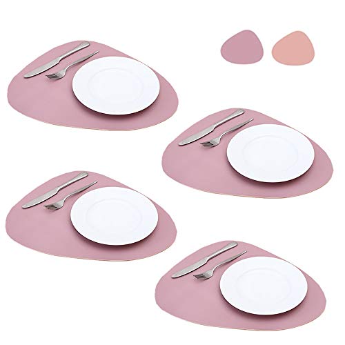 AIITLLYNA Platzset Leder 4er,Kunstleder Platzdeckchen Tischset,Tisch-Sets Platzset,Platzdeckchen Leder Abwaschbar,Doppelseitige Tischmatte für Hause Küche Restaurant (Lila & Rosa) von AIITLLYNA