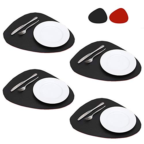 AIITLLYNA Platzset Leder 4er,Kunstleder Platzdeckchen Tischset,Tisch-Sets Platzset,Platzdeckchen Leder Abwaschbar,Doppelseitige Tischmatte für Hause Küche Restaurant (Schwarz & Rot) von AIITLLYNA