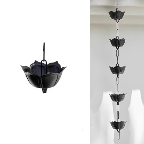AIJILI Regenketten Große Lotus-Regenkette, dekorative Regenfängerkette aus ABS/Aluminiumlegierung/Kupfer for Dachrinnen, Ersatz-Fallrohr for Regenrinnen(Black 1,2.0m/6.5ft) von AIJILI