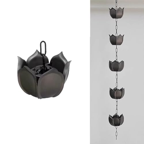 AIJILI Regenketten Große Lotus-Regenkette, dekorative Regenfängerkette aus ABS/Aluminiumlegierung/Kupfer for Dachrinnen, Ersatz-Fallrohr for Regenrinnen(Black 2,2.0m/6.5ft) von AIJILI