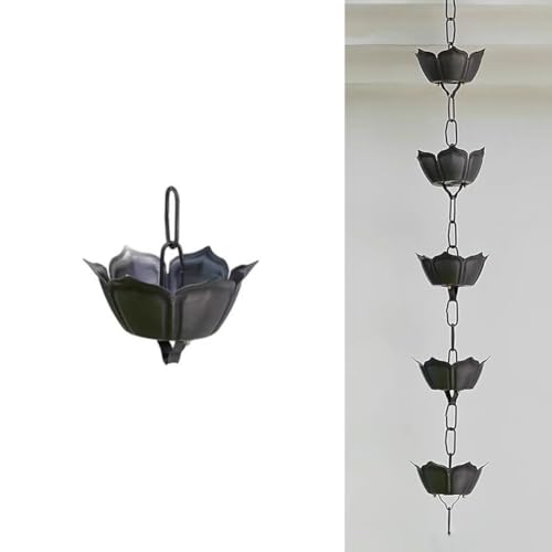 AIJILI Regenketten Große Lotus-Regenkette, dekorative Regenfängerkette aus ABS/Aluminiumlegierung/Kupfer for Dachrinnen, Ersatz-Fallrohr for Regenrinnen(Black 3,2.0m/6.5ft) von AIJILI