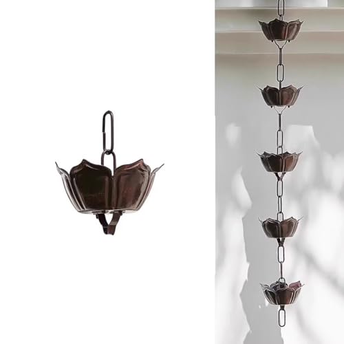 AIJILI Regenketten Große Lotus-Regenkette, dekorative Regenfängerkette aus ABS/Aluminiumlegierung/Kupfer for Dachrinnen, Ersatz-Fallrohr for Regenrinnen(Brown,2.4m/8ft) von AIJILI