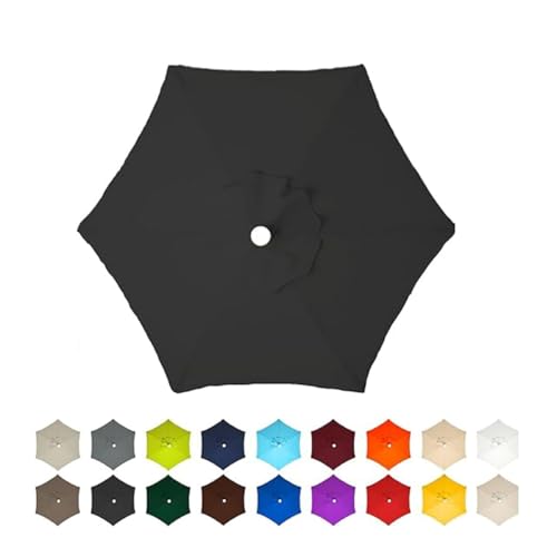 AIJUSSS Regenschirm-Ersatztuch, 6 Rippen/8 Rippen, Sonnenschirmdach, Sonnenschirm for Hinterhof, Terrasse, Garten, wasserdichtes Polyestertuch(Black,2.7m/8.9ft (6 Ribs)) von AIJUSSS
