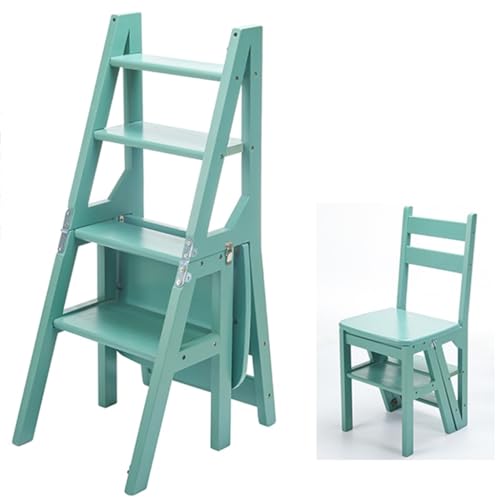 AIJUSSS Solid Folding Ladder Chair Library Wood 4-Step Stool Display Stand Flower Rack for Home Library Kitchen(Green) von AIJUSSS
