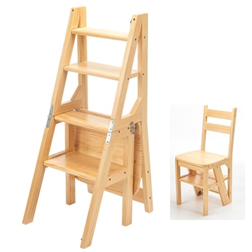 AIJUSSS Solid Folding Ladder Chair Library Wood 4-Step Stool Display Stand Flower Rack for Home Library Kitchen(Light Wood Color) von AIJUSSS