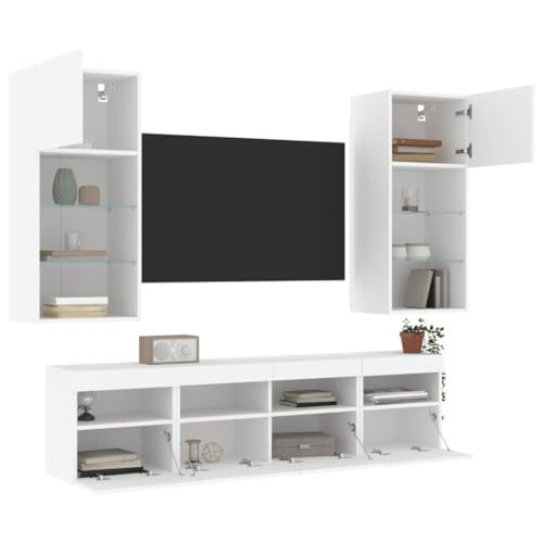 AIJUUKJP Dieser Artikel - 5 Stück TV-Wandschränke mit LED, weiß, Holzwerkstoff von AIJUUKJP