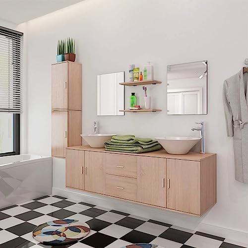 AIJUUKJP Furniture Home Tools 11-teiliges Badmöbel-Set mit Waschbecken mit Wasserhahn Beige von AIJUUKJP