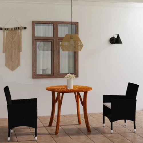AIJUUKJP Furniture Home Tools 3-teiliges Garten-Esszimmer-Set mit Kissen, Polyrattan, Schwarz von AIJUUKJP