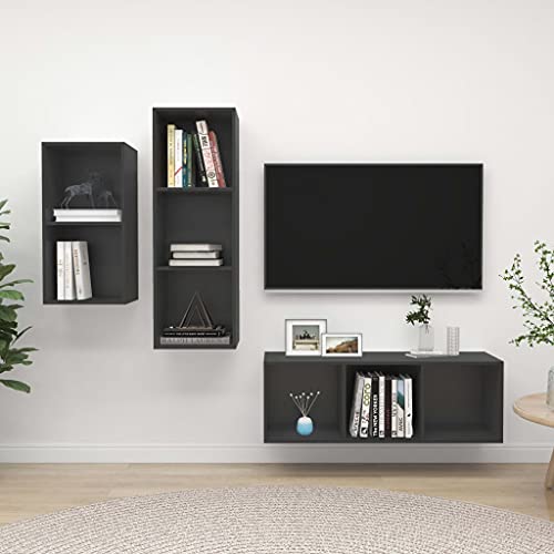 AIJUUKJP Furniture Home Tools 3-teiliges TV-Schrank-Set, graues Holzwerkstoff von AIJUUKJP