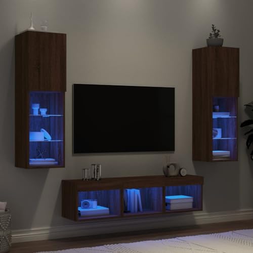 AIJUUKJP Furniture Home Tools 5-teilige TV-Wohnwand mit LED, braunes Eichenholz von AIJUUKJP