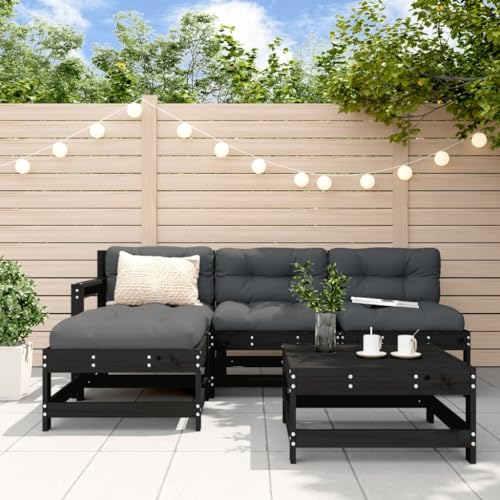 AIJUUKJP Furniture Home Tools 5-teiliges Garten-Lounge-Set schwarz Massivholz Kiefer von AIJUUKJP