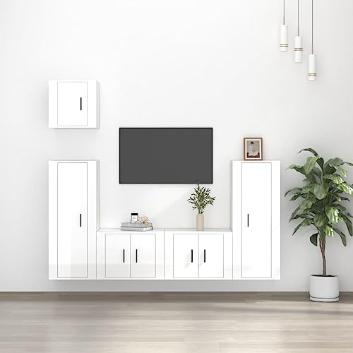 AIJUUKJP Furniture Home Tools 5-teiliges TV-Schrank-Set, Hochglanz-Weiß, Holzwerkstoff von AIJUUKJP