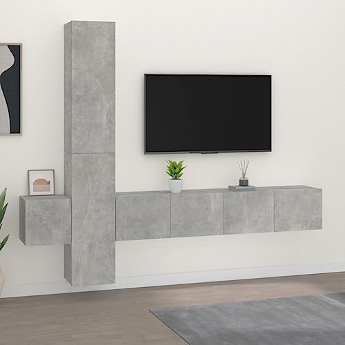 AIJUUKJP Furniture Home Tools 5-teiliges TV-Schrank-Set Beton Grau Holzwerkstoff von AIJUUKJP