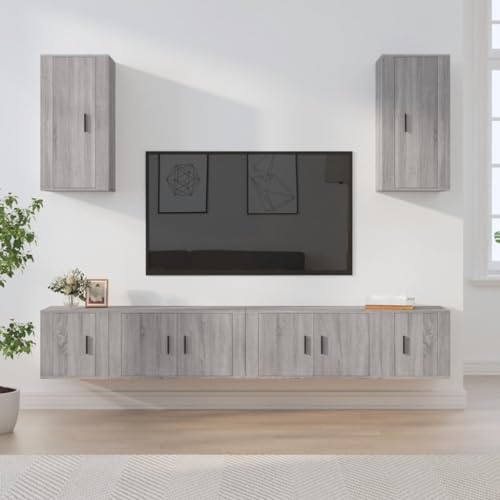 AIJUUKJP Furniture Home Tools 6-teiliges TV-Schrank-Set, Grau, Sonoma, Holzwerkstoff von AIJUUKJP
