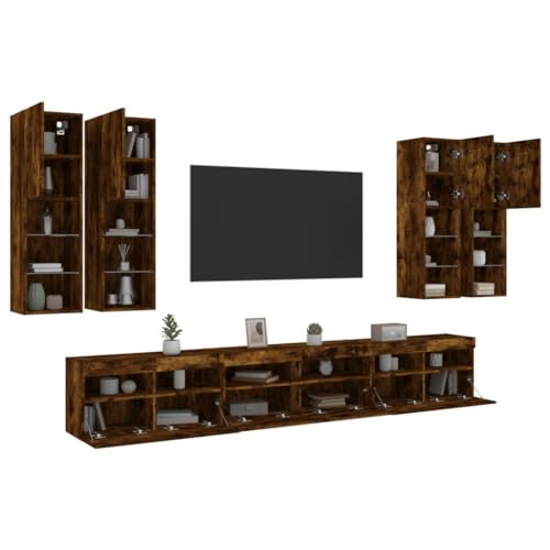 AIJUUKJP Furniture Home Tools 7-teiliges TV-Wandschrank-Set mit LED-Lichtern, Räuchereiche von AIJUUKJP