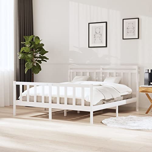 AIJUUKJP Furniture Home Tools Bettgestell Weiß Massivholz 160x200 cm von AIJUUKJP