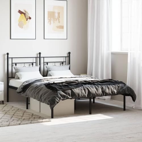 AIJUUKJP Furniture Home Tools Bettgestell aus Metall mit Kopfteil, schwarz, 135 x 190 cm, Doppelbett von AIJUUKJP