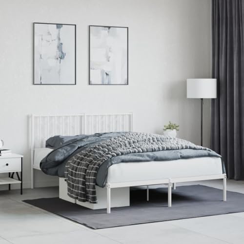 AIJUUKJP Furniture Home Tools Bettgestell aus Metall mit Kopfteil, weiß, 135 x 190 cm, Doppelbett von AIJUUKJP