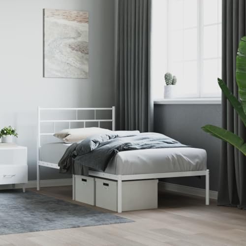 AIJUUKJP Furniture Home Tools Bettgestell aus Metall mit Kopfteil, weiß, 90 x 190 cm, Einzelbett von AIJUUKJP