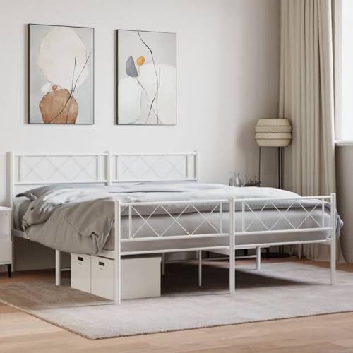 AIJUUKJP Furniture Home Tools Bettgestell aus Metall mit Kopfteil und Fußteil, weiß, 120 x 190 cm, kleines Doppelbett von AIJUUKJP